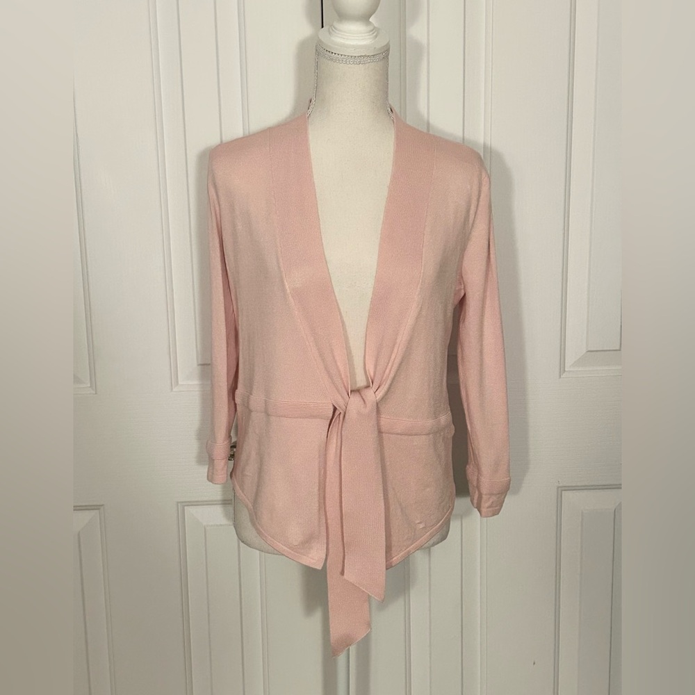 PREMISE STUDIO Women Light Pink Knitwear Cardigan, Waist Tie, Size Medium